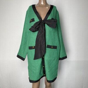 Pomander Place Womens Mini Dress Green Size L Coco Tweed Bow V-Neck Long Sleeve